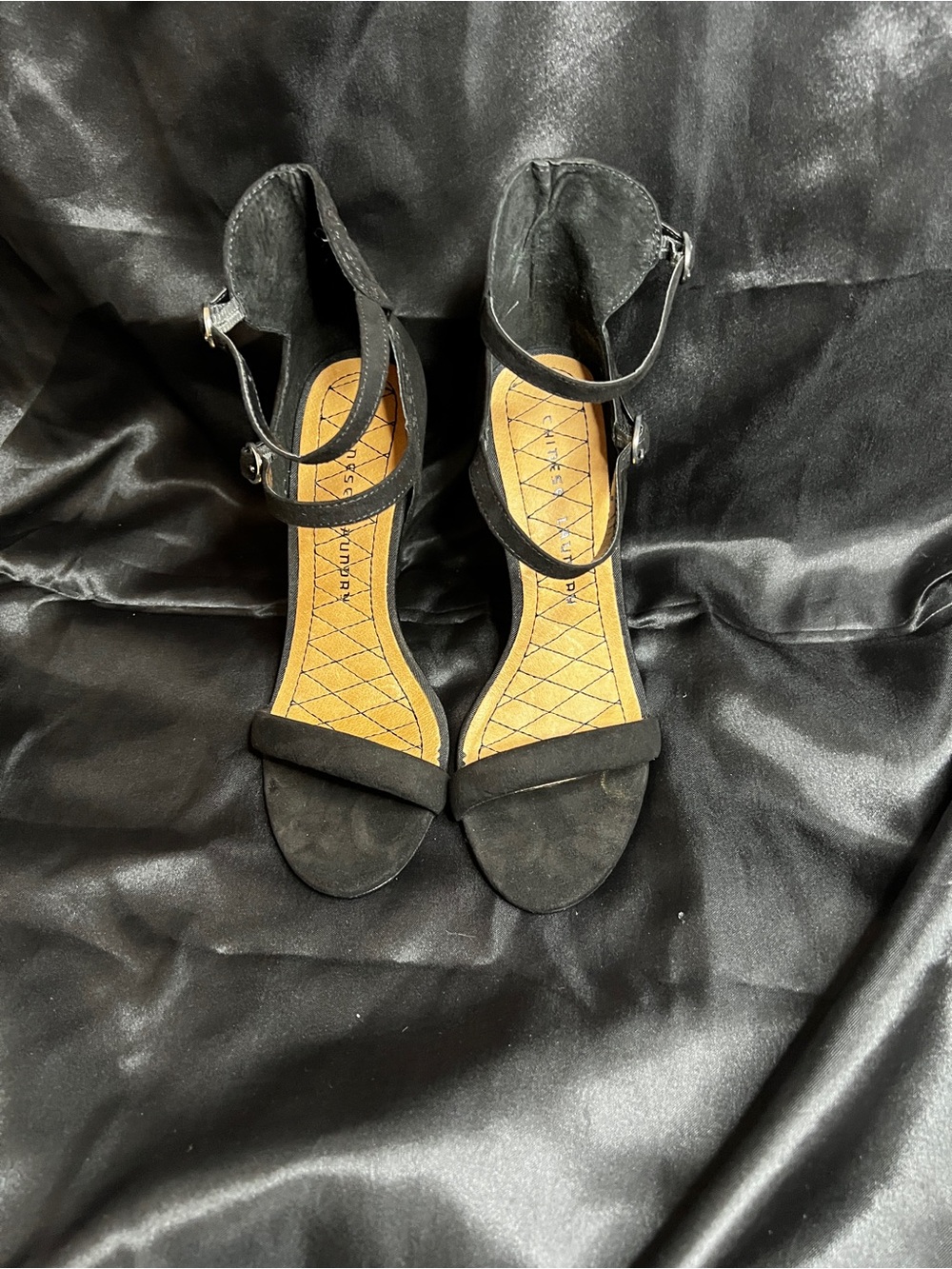 Chinese Laundry Black Double-Ankle Strap Heeled Sandals